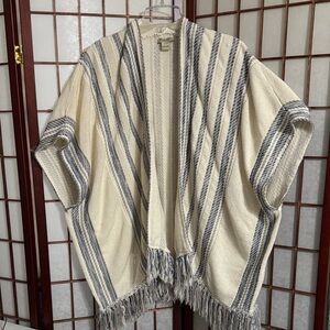 Universal Thread Cotton Cream and Blue Striped Cape Poncho No material tag